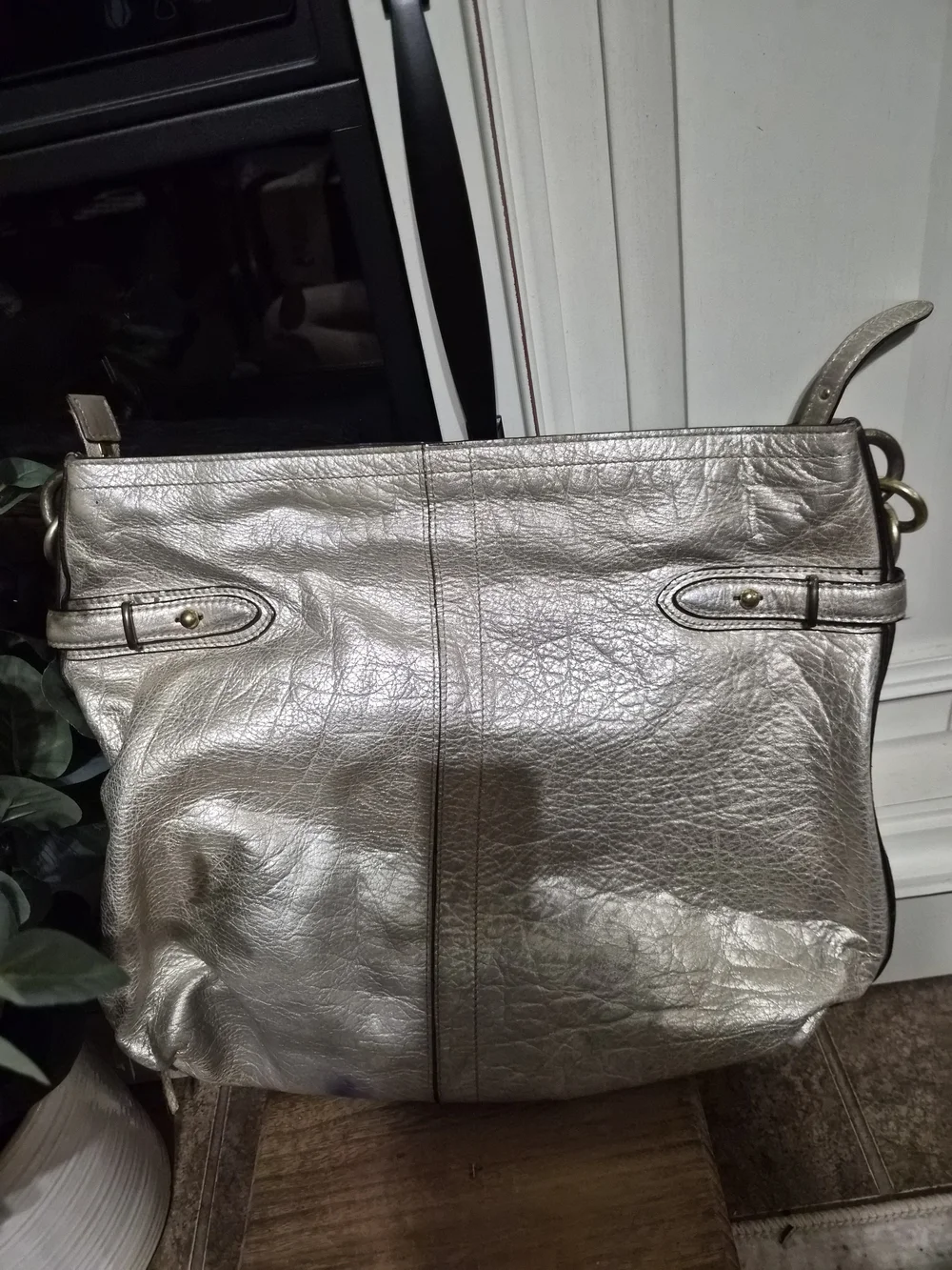 Coach Metallic Silver Goldish Leather Shoulder Bag